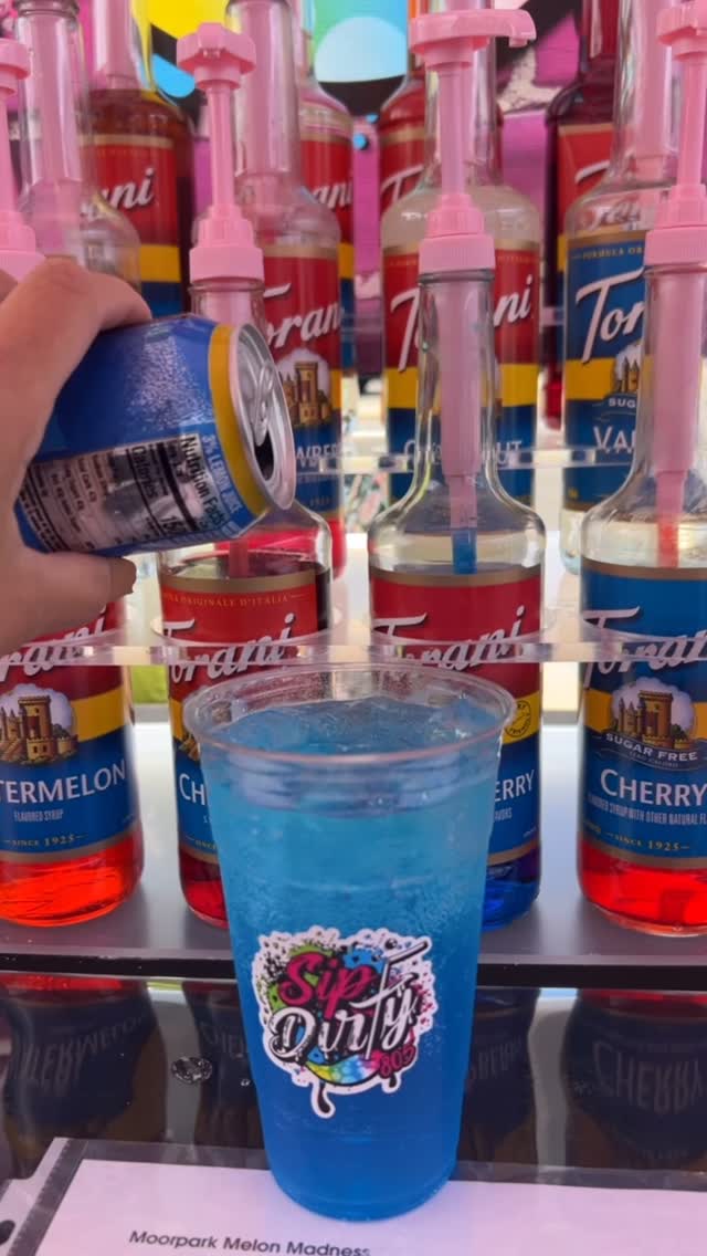 Electric blue Channel Island Slush dirty energy being poured at the bar